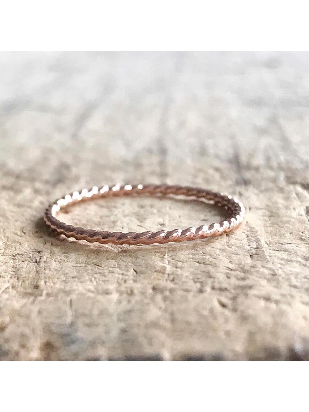 Dainty 14K Rose Gold Filled Twist Ring. Handmade Minimalist Stacking Band.